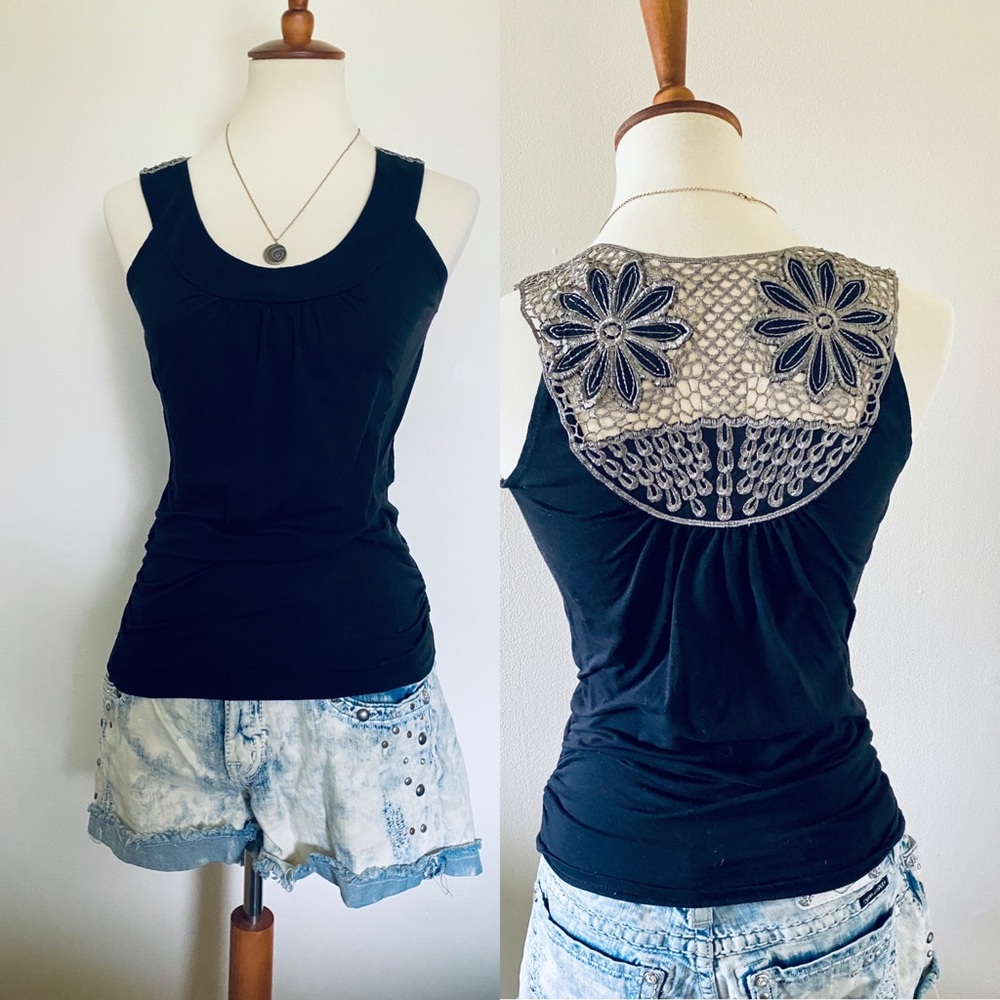 Daytrip Black Scoop Neck Floral Embroidered Back